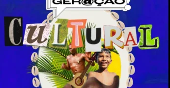 Capa da sétima temporada do podcast Essa Geração. A imagem tem fundo em tonalidade azul e imagens diversas que remetem à ancestralidade afro-brasileira. O logo do podcast aparece nas cores preta e branca.